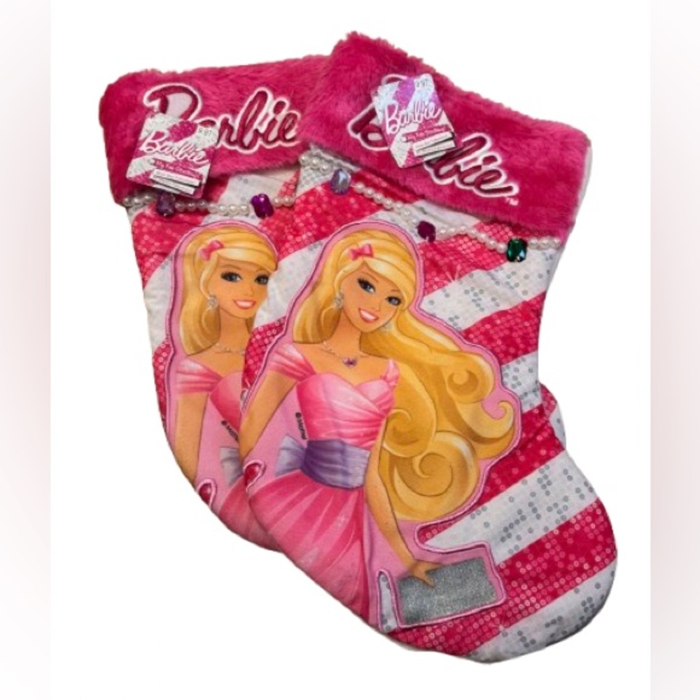 NWT! MATTEL BARBIE Pink and White Striped Jewel Accent Stockings